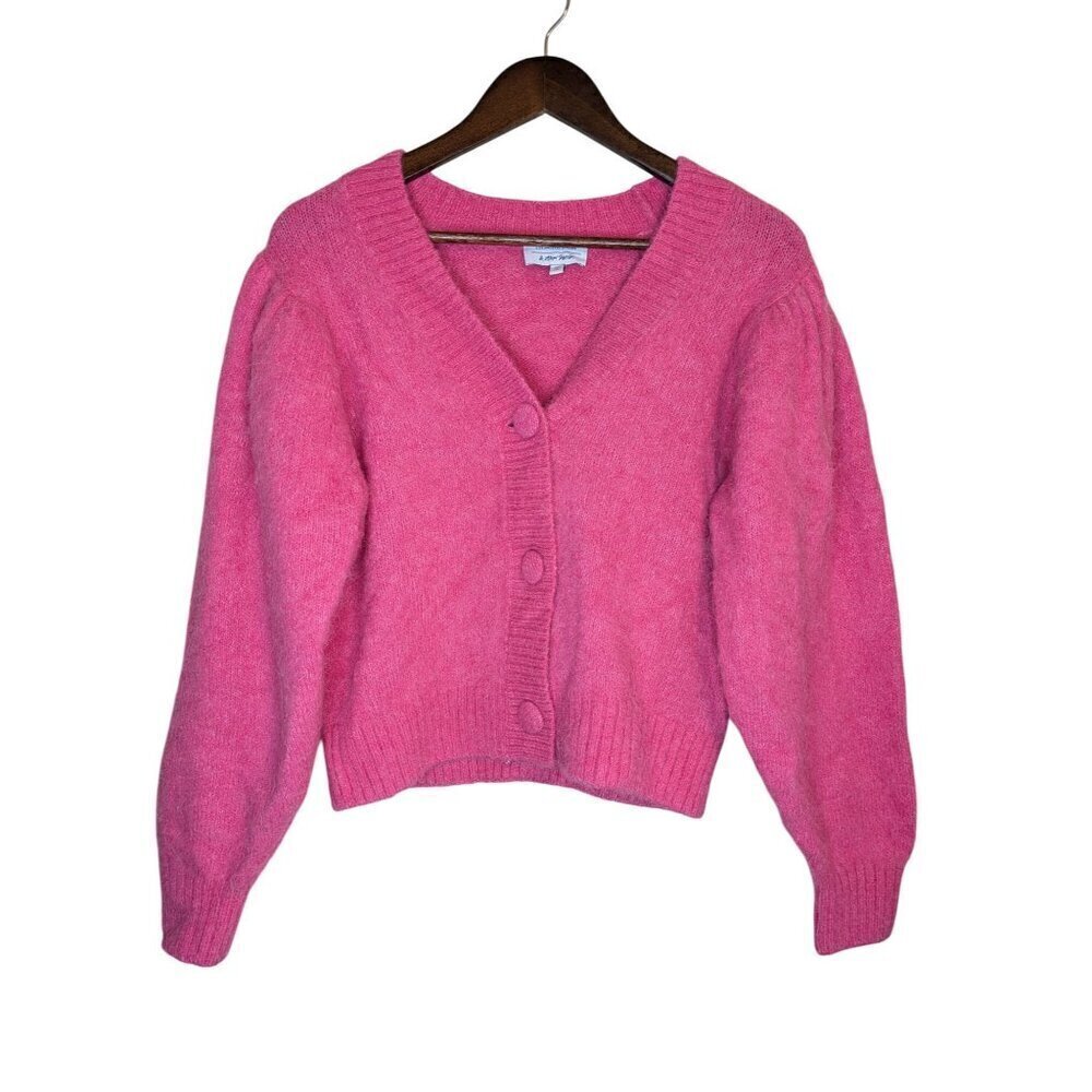 & Other Stories Womens Alpaca Wool Button Up Cardigan Small Pink Puff Sleeve